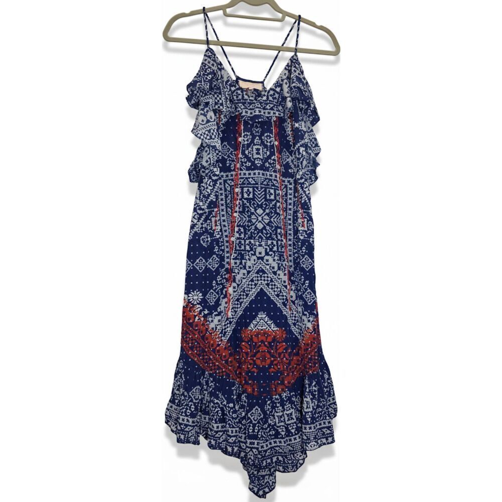 Rocco sand women small silk boho dress midi long cobalt blue red beach romantic